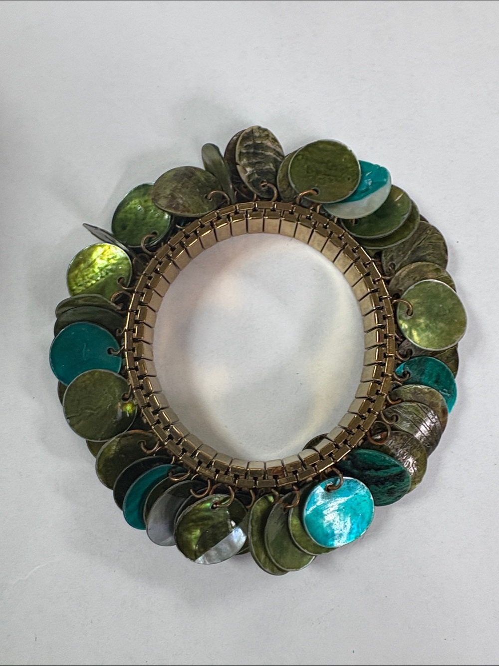Green and Teal Shell Disc Stretch Bracelet - Women Jewelry Bracelet